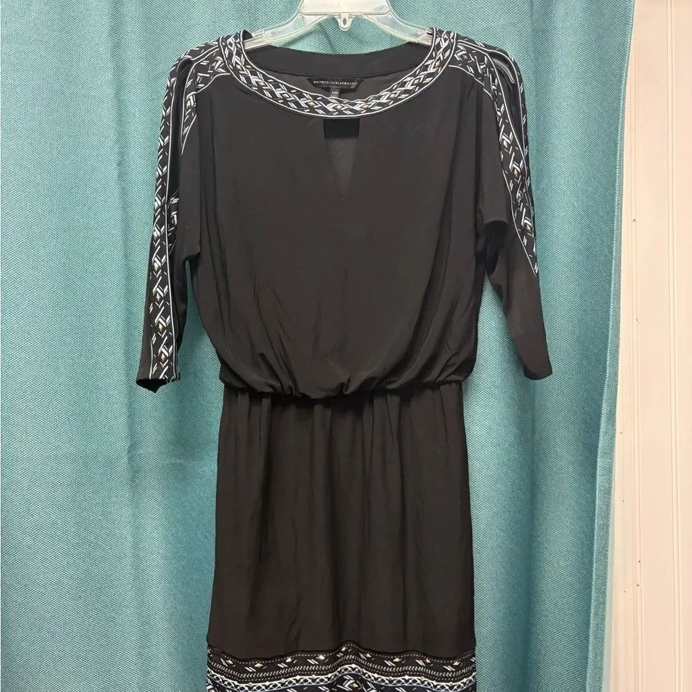 White House Black Market Midi 1/4 Length Sleeve Black & Blue Dress Size XXS